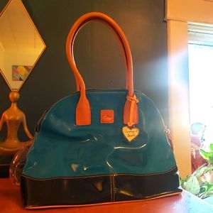 Dooney & Bourke patent leather, 2-toned blue shopper tote